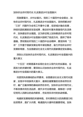 加快农业农村现代化 扎实推进乡村全面振兴