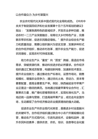 以合作凝众力 为乡村谋复兴