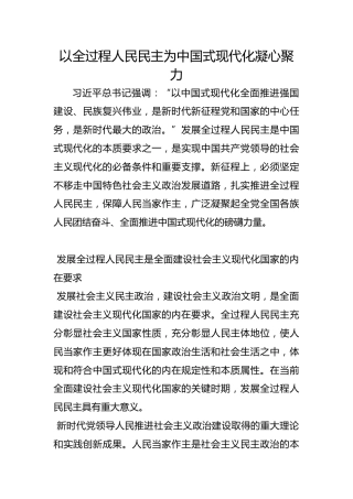 以全过程人民民主为中国式现代化凝心聚力