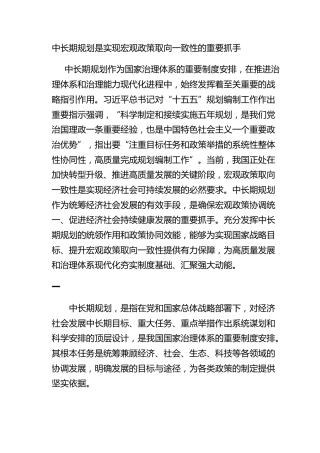 中长期规划是实现宏观政策取向一致性的重要抓手