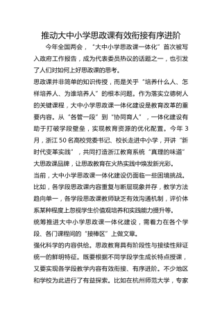推动大中小学思政课有效衔接有序进阶