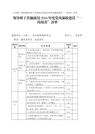 （李竞硕）新桥镇领导班子其他成员2024年度党风廉政建设”一岗双责“清单