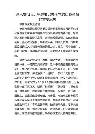 深入贯彻习近平总书记关于党的自我革命的重要思想 不断深化政治监督