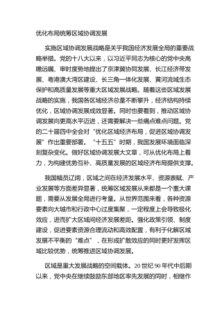 优化布局统筹区域协调发展
