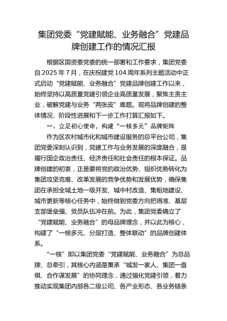 公司“党建赋能、业务融合”党建品牌创建工作情况总结汇报