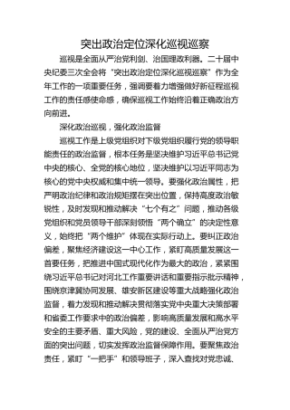 突出政治定位深化巡视巡察
