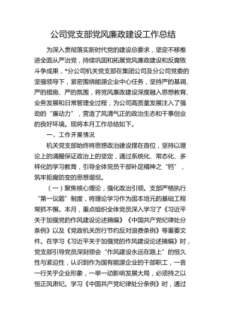 公司党支部党风廉政建设工作总结3800字（含业务工作开展情况）