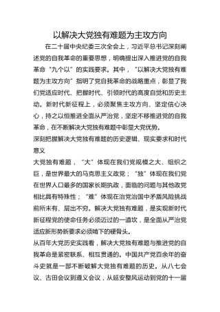 以解决大党独有难题为主攻方向