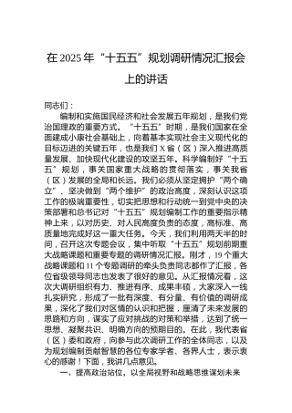 在2025年“十五五”规划调研情况汇报会上的讲话(1)