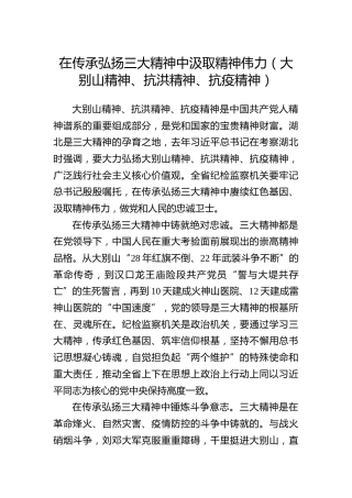 在传承弘扬三大精神中汲取精神伟力（大别山精神、抗洪精神、抗疫精神）