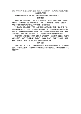市总工会机关党委：实施“三大工程”，全力推进模范机关建设