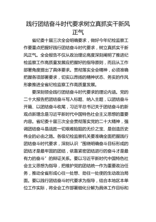 践行团结奋斗时代要求 树立真抓实干新风正气