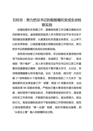 党建经验发言：努力把总书记的殷殷嘱托变成生动检察实践