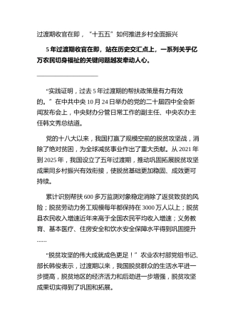过渡期收官在即，“十五五”如何推进乡村全面振兴