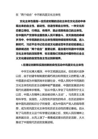 在“两个结合”中不断巩固文化主体性