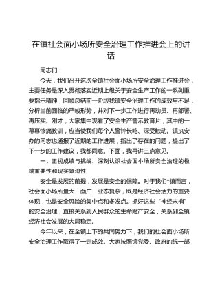 乡镇社会面小场所安全治理工作推进会上的讲话