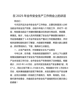全市安全生产工作例会上的讲话