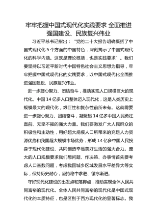 牢牢把握中国式现代化实践要求 全面推进强国建设、民族复兴伟业