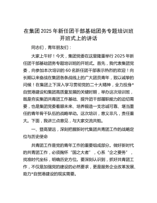 在公司2025年新任团干部基础团务专题培训班开班式上的讲话
