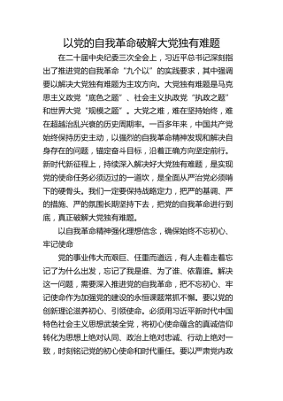以党的自我革命破解大党独有难题