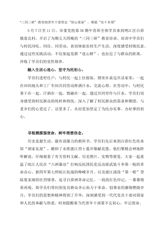 “三同三研”教育助青年干部坚定“初心使命”，增强“实干本领”