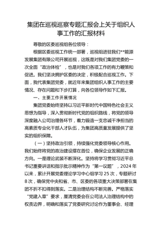 在巡视（巡察）专题汇报会上关于组织人事工作的总结汇报（公司）