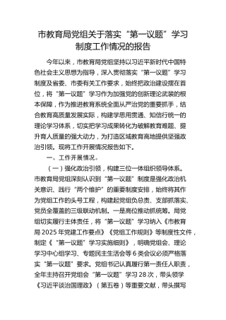 市教育局党组落实“第一议题”学习制度工作情况总结报告