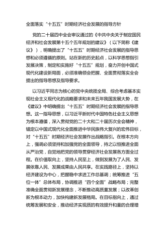 全面落实“十五五”时期经济社会发展的指导方针