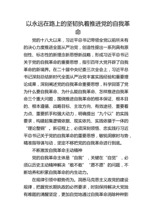 以永远在路上的坚韧执着推进党的自我革命