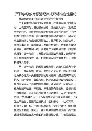 严抓学习教育 标清纪律戒尺 精准定性量纪 推动基层党员干部在遵规守纪中干事创业