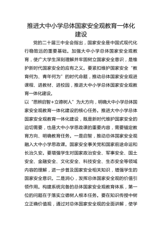 推进大中小学总体国家安全观教育一体化建设