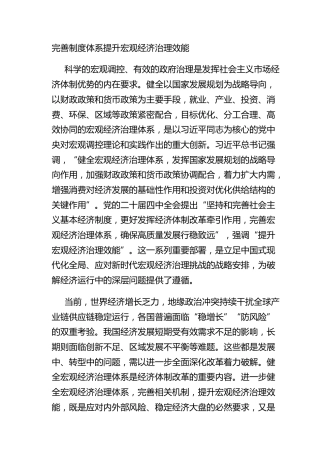 完善制度体系提升宏观经济治理效能
