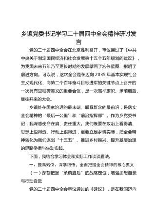 乡镇党委书记学习二十届四中全会精神研讨发言4500字