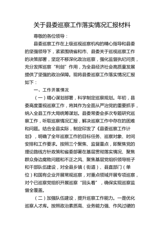 县委巡察工作落实情况总结汇报