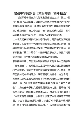 建设中华民族现代文明需要“青年担当”