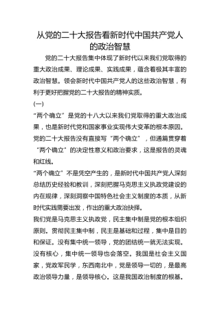 从党的二十大报告看新时代中国共产党人的政治智慧