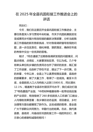 全县巩固衔接工作推进会上的讲话