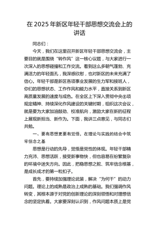 新区年轻干部思想交流会上的讲话
