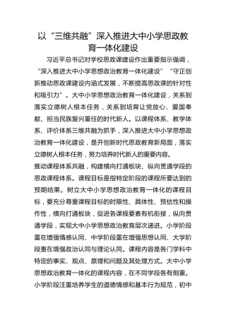 以“三维共融”深入推进大中小学思政教育一体化建设
