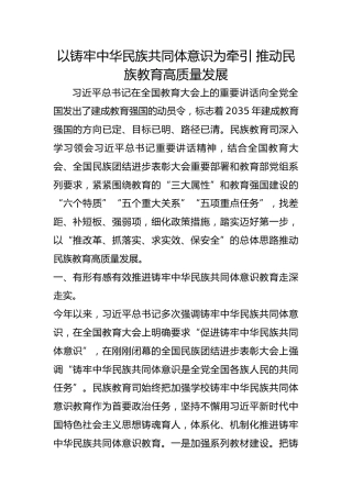 以铸牢中华民族共同体意识为牵引 推动民族教育高质量发展