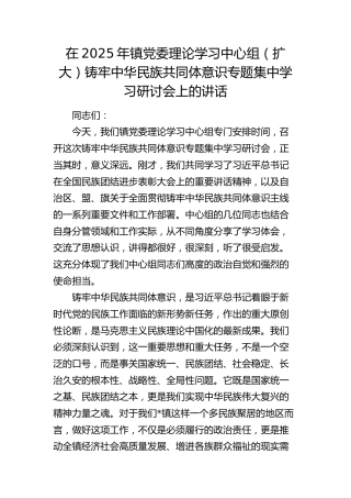 乡镇党委理论学习中心组（扩大）铸牢中华民族共同体意识专题集中学习研讨会上的讲话
