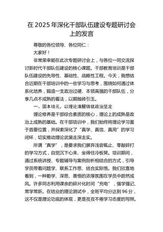 深化干部队伍建设专题研讨会上的发言