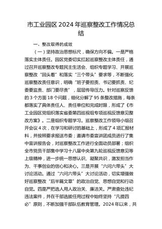 市工业园区巡察整改工作情况总结