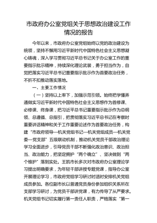市政府办公室党组思想政治建设工作情况总结报告