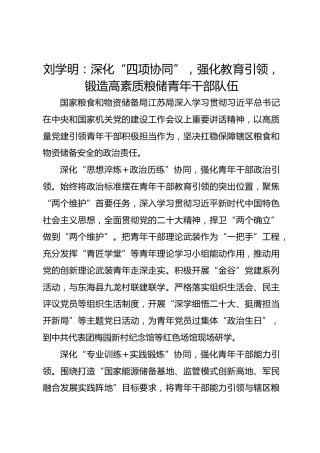党建经验发言：深化“四项协同”，强化教育引领，锻造高素质粮储青年干部队伍