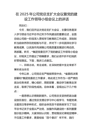 公司党总支扩大会议暨党的建设工作领导小组会议上的讲话