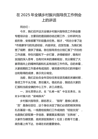 全镇乡村振兴指导员工作例会上的讲话