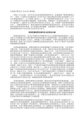 在发展中固安全 在安全中谋发展