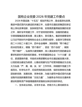 国企公司2026年党建工作要点(1)
