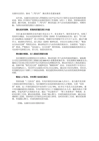 安康市汉滨区：驱动“三驾马车” 跑出国企党建加速度